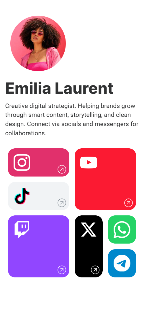 Link in bio template in Bento.me style.