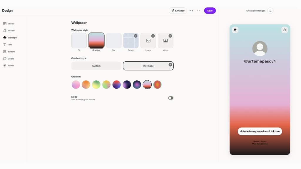 Linktree's customization options