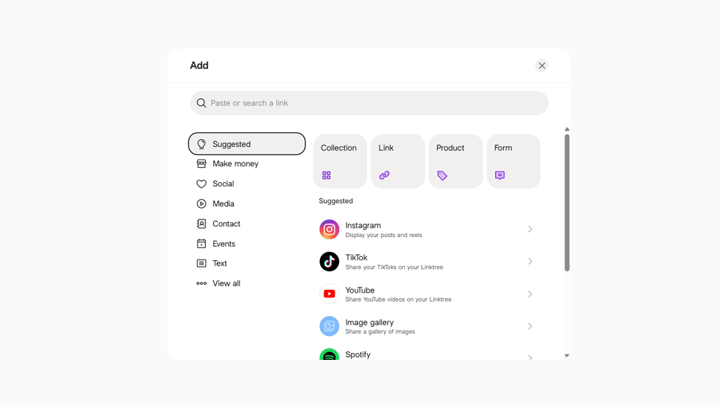 Linktree's content features
