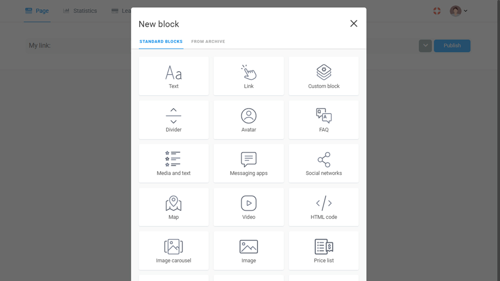 Taplink's content blocks